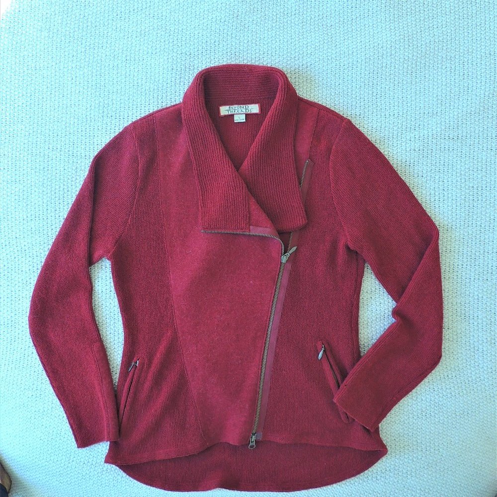 NWOT Wool/Alpaca Red Zip-front Cardigan - Picture 5 of 13